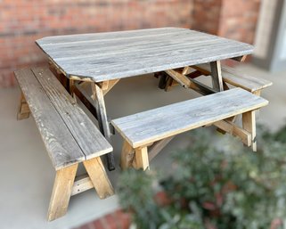 Wooden Picnic Table W/ Bench Seats