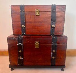 Rustic Vintage Wood And Leather Bound Chests