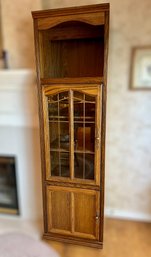 Vintage Oak And Glass Panel Display Bookshelf