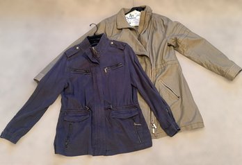 Navy Max Jeans Military Synched Waist Jacket And Soft Surroundings Taupe Coat Size M - Lot Of 2