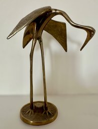 MCM Leonard Silver Co Solid Brass Heron Egret Bird Standing