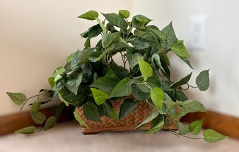 Faux Pothos Vine Plant In Woven Hand Basket