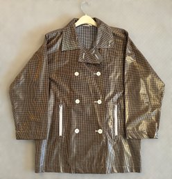 Vintage Tan And Black Plaid Raincoat W/ Zipper Pockets Size M