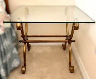 Gorgeous Brass Embellished Side Table W/ Glass Top