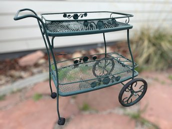 Wrought Iron Outdoor Bar Cart W/ Wheels