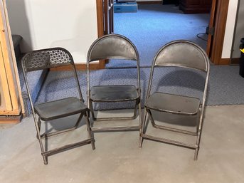 Adorable Vintage Metal Kids Folding Chairs - Set Of 3