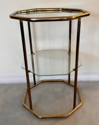 Vintage Brass Gold And Glass Two Tiered Side Table