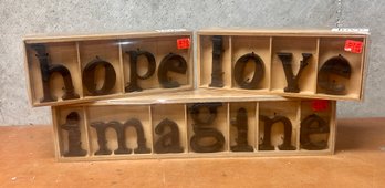 Decorative Hope, Love, Imagine Signs