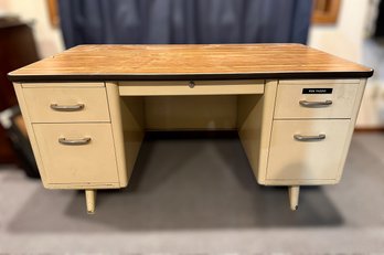 Vintage MCM All Steel Cream Desk W/ Drawers