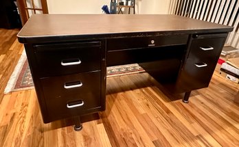 Dark Steel All Work Desk W/ Faux Wood Top