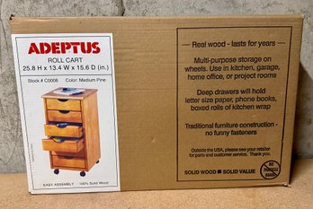 Unopened Adeptus Medium Pine Roll Cart W/ Drawers