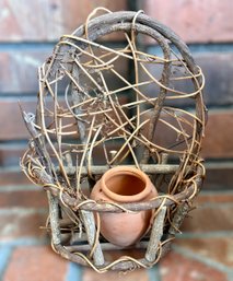 Decorative Wicker Wall Decor W/ Pottery Vase