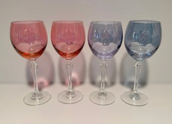 Beautiful Iridescent Blue And Pink Wine Glasses - Set Of 4