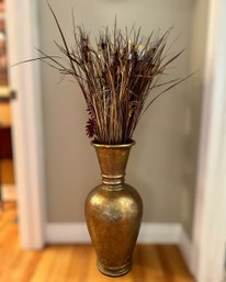 Gold Floor Vase W/ Faux Flowers