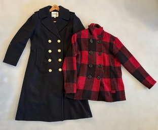 Black Fox Knapp Peacoat Size 11/12 And 100 Percent Wool Red And Black Plaid Jacket Size Large