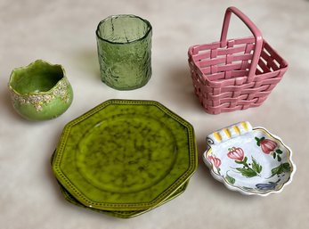Beautiful Collection Of Green And Pink Decorative Items