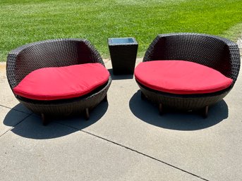 3 Piece Brown Outdoor Patio Wicker Set For Kids  W/ Cushions