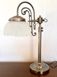 Absolutely Stunning Edwardian Frosted Floral Lamp Shade And Silver Base Table Lamp 1 Of 2