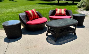 5 Piece Brown Outdoor Patio Wicker Set W/ Cushions & Pillows