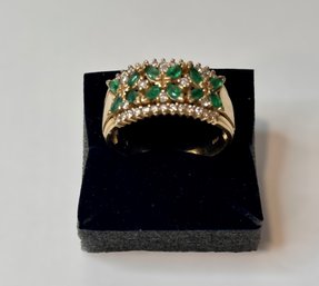 Absolutely Incredible 14K Gold Band W/ Diamonds And Emeralds