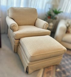 Custom Crafted Cream Sofa Chair W/ Ottoman