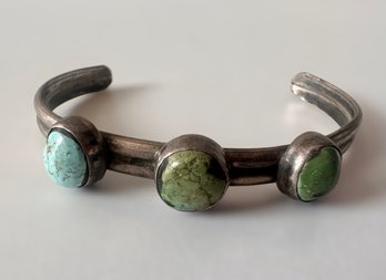 Vintage 3 Stone Turquoise And Sterling Cuff Bracelet