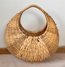 Vintage Round Hoop Handle Wicker Basket