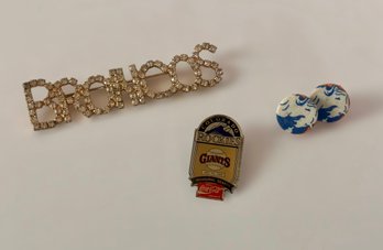 Collection Of Vintage Broncos Pin/Earrings And Rockies Vs Giants Pin