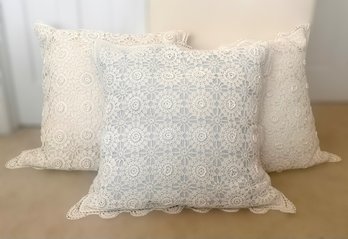 Stunning Embroidery And Hand Made Lace Square Accent Pillows - Set Of 3