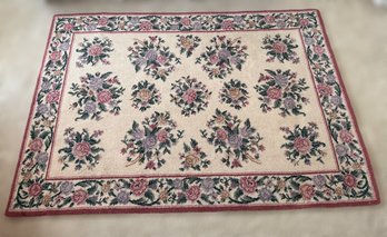 Stunning Floral Pink And Cream 100 Percent Wool Rug Made In Spain