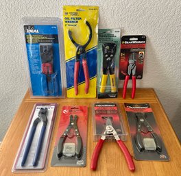Pliers, Crimper, Oil Wrench - Lot Of 8