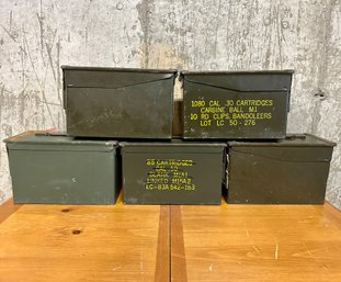Vintage Green Metal Ammo Containers - Set Of 5