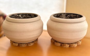 Cream Textured Pots W/ Decorative Setting Holders