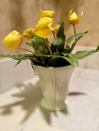 Yellow Faux Orchid Arrangement In White Vase