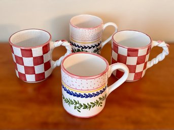 Pink And White Checkered Mugs And Hand Painted Portuguese Mugs - 4 Totamq