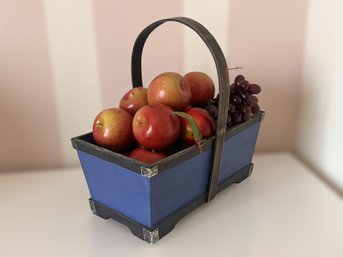 Blue Wooden Decorative Basket W/ Faux Fruit