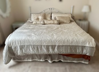 Beautiful Decorative King Bed Frame W/ Restonic Box Spring & Mattress, Beautiful Throw Pillows