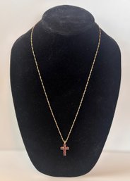 14k Gold Chain Necklace W/ 14k Gold And Gemstone Cross