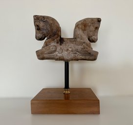 Double Horse Sculpture On Wood Base