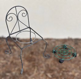 Metal Decorative Chair Planter Holder And Rolling Planter Cart