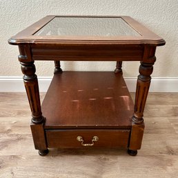 Wood & Glass End Table W/ Metal Finishings 1/2