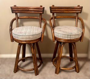 Uniquely Crafted Wood Swivel Bar Stools W/ Cushion Seat