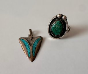 Beautiful Sterling And Turquoise Pendent And Ring
