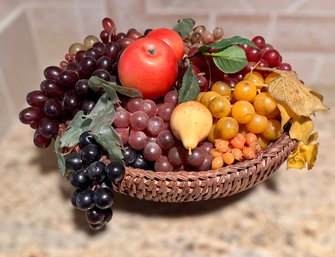 Decorative Fruit Basket W/ Assortment Of Faux Fruit