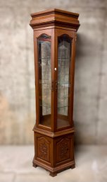 Beautiful Hexagon Wood Curio Cabinet W/ Floral Detailing