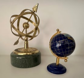 Brass Armillary Sphere And Lapis Gemstone Miniature Globe