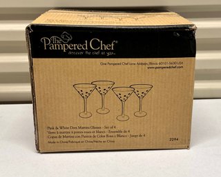 Pampered Chef Pink & White Dots Martini Glasses - Set Of 4