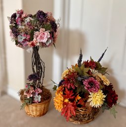 Gorgeous Faux Floral Arrangements In Wicker Baskets