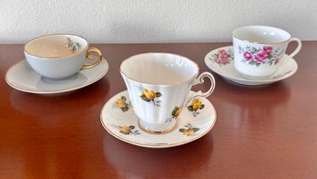 Beautiful Assortment Of Fine China Cups And Saucers - Set Of 3