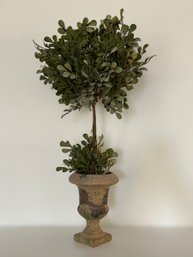 Unique Urn W/ Faux Boxwood